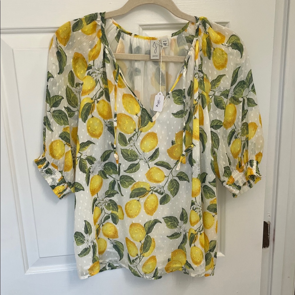 Joie Lemon Patterned Sheer Blouse